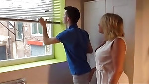 Blonde milf fucks his step-son while the husband is out