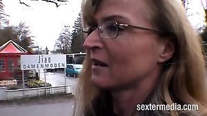 Stockinged blonde Milf gets doggy style fucked by a stranger